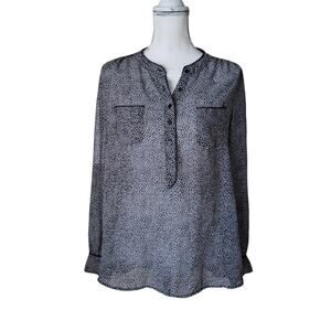 Darjoni Women's Black Polka Dots Sheer Long Sleeve Blouse Size M